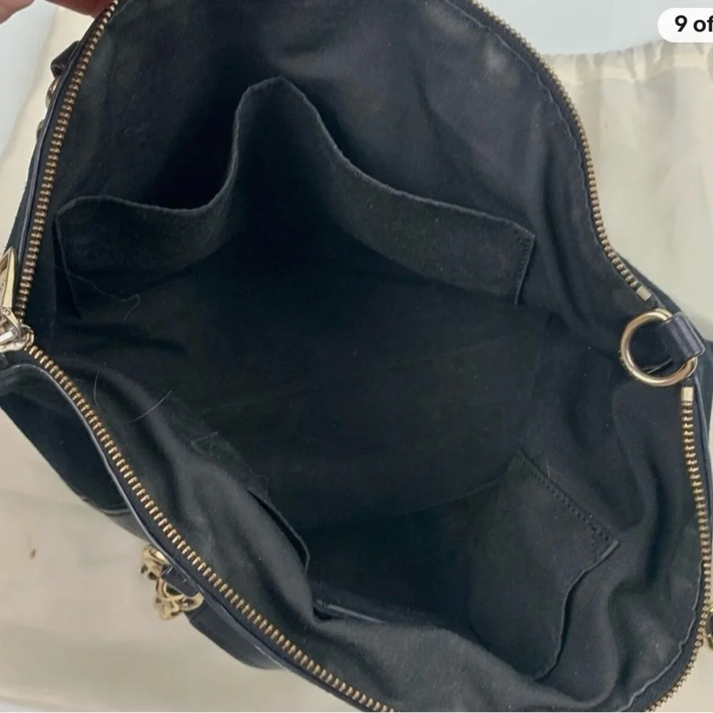 Coach Black Leather and Suede Shoulder Bag with Gold Hardware